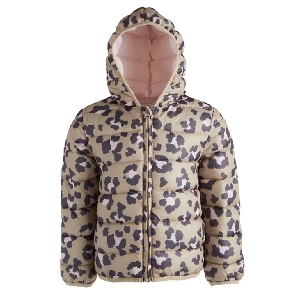 NWT Epic Threads Quilted Leopard-Print Packable Hooded Puffer Jacket 2T